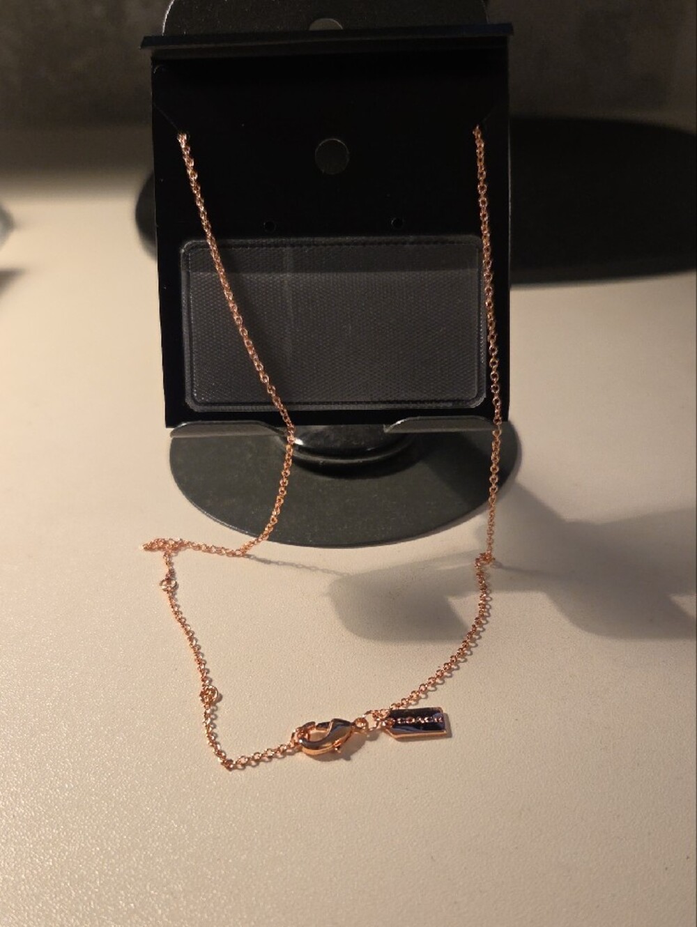 Coach Rose Gold Pavé Bar Necklace with C Charm - Picture 6 of 7